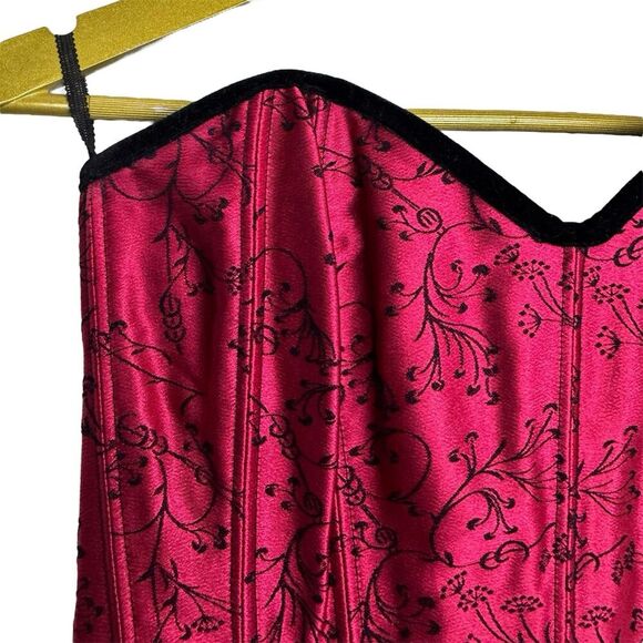 Shirley Satin Velvet Floral Lace Up Corset Top Size 34 Black Red Goth Vamp Y2K - Picture 6 of 8